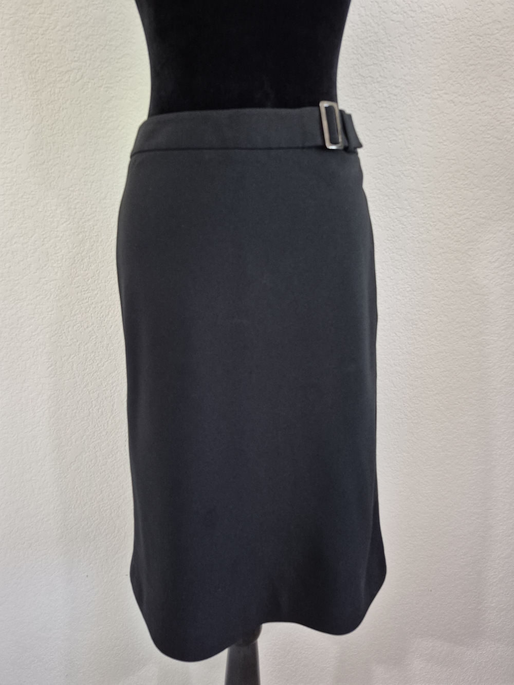 Classic Black Womens Pencil Skirt with Side Buckle